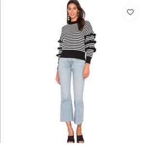 Cotton Emporium Black&White Striped Ruffled Cropped  Knit Sweater Size Large